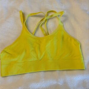 Ryka Yellow Sports Bra with Ribbed Texture and X-Back